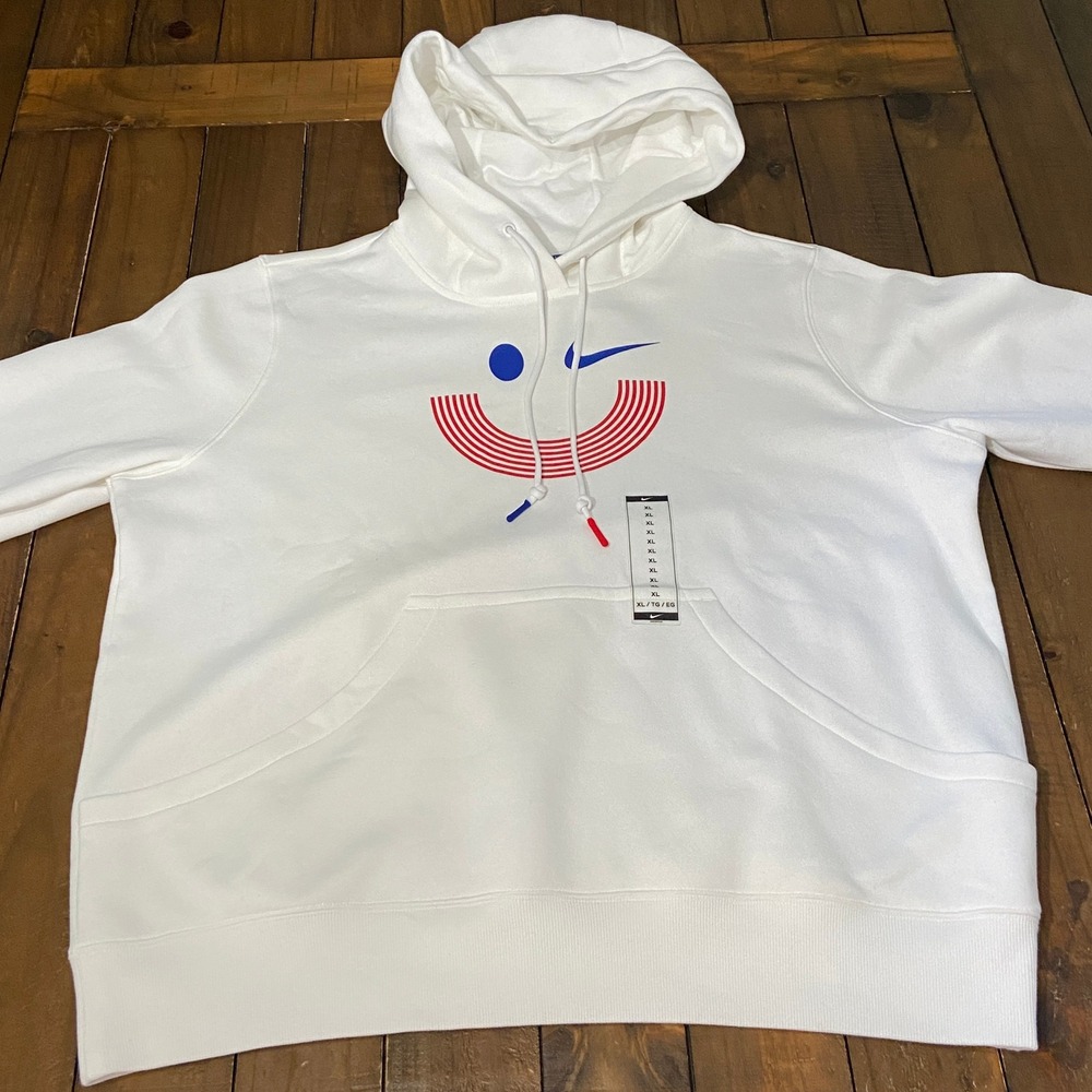 Nike Team USA Womens Training Hoodie White Smiley Face Graphic FN2831-100 XL